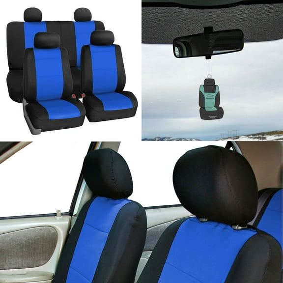FH Group Car Seat Covers Full Set Blue Neoprene - Universal Fit, Automotive Seat Covers, Airbag Compatible, Split Bench Rear Seat, Washable Car Seat Cover for SUV, Sedan