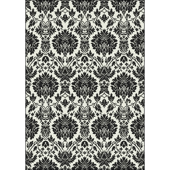 Milliken Black & White Area Rug Manor Uptown Black Damask Flowers 5' 4" x 7' 8" Rectangle