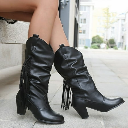 

ZMHEGW Boots For Women Midup Heel Zipper Color Solid Boots Shoes