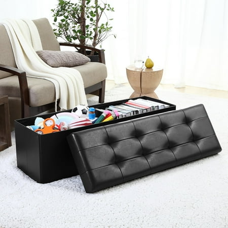 Tufted Bench Seat Ornavo Foldable Tufted Faux Leather Large Storage Ottoman Bench Foot Rest Stool/Seat - 15