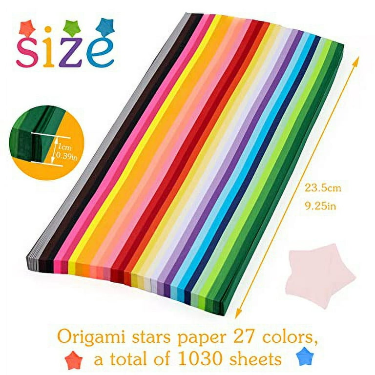 Bupete 1030 Sheets Star Origami Paper 27 Assortment Color Star Paper Strip Double Sided Origami Stars Paper Solid Color Lucky Star Decoration Paper