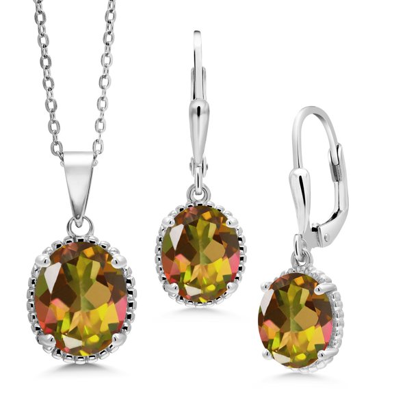 Gem Stone King 8.50 Ct Mango Mystic Topaz 925 Sterling Silver Pendant and Earrings Jewelry Set