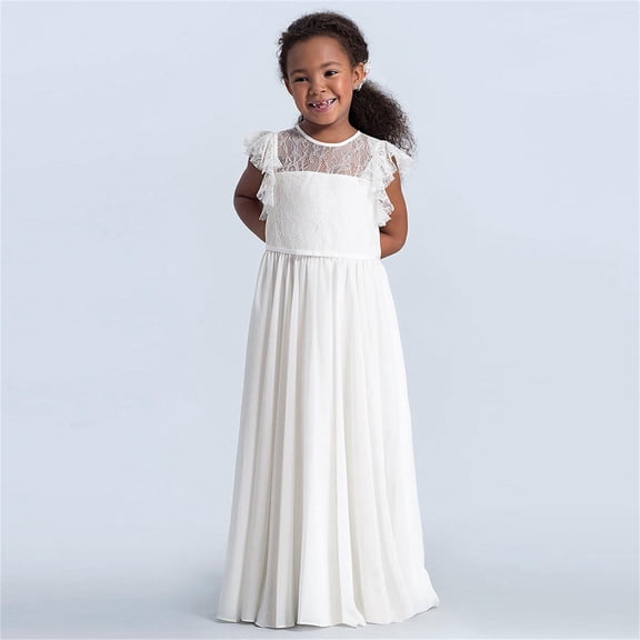 WSMEA Dresses for Girls Dance Lace Performance Wedding Flower White Hollow Short Sleeve Sun Dress