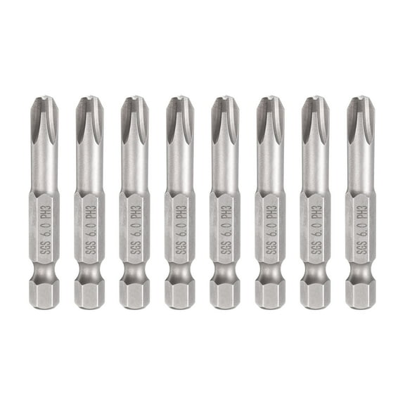 Uxcell 8pcs #3 Phillips Screwdriver Bit PH3 1/4" Hex Shank 2" (50mm) Long 0.24" Rod Magnetic Cross Head Drill Bits S2 Steel Industrial Screw Driver Bit
