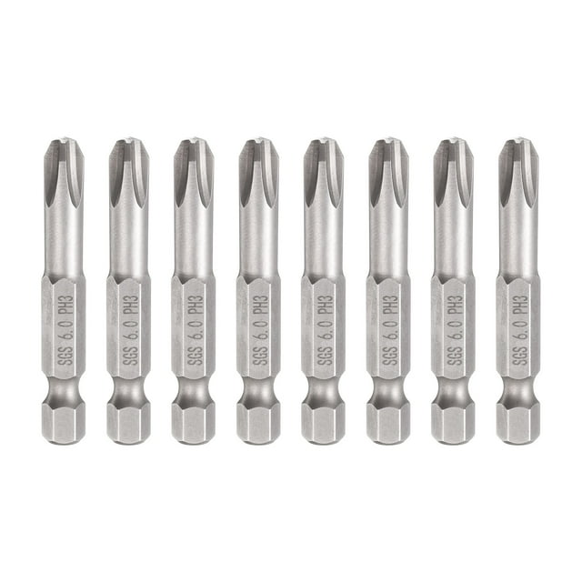 Uxcell 8pcs #3 Punta de Destornillador Phillips PH3 Vástago Hexagonal de 1/4" Longitud de 2" (50mm) Varilla Magnética Puntas de Taladro de Cabeza Cruzada de Acero S2