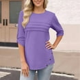 thumbnail image 2 of IROINNID Women Loose Fit Solid Color 3/4 Sleeve Round Neck T Shirt Casual Comfortable Stretch Tee for Daily Wear Spring Fall Fashion Trendy Versatile Basic Tops(Purple#1,L), 2 of 7