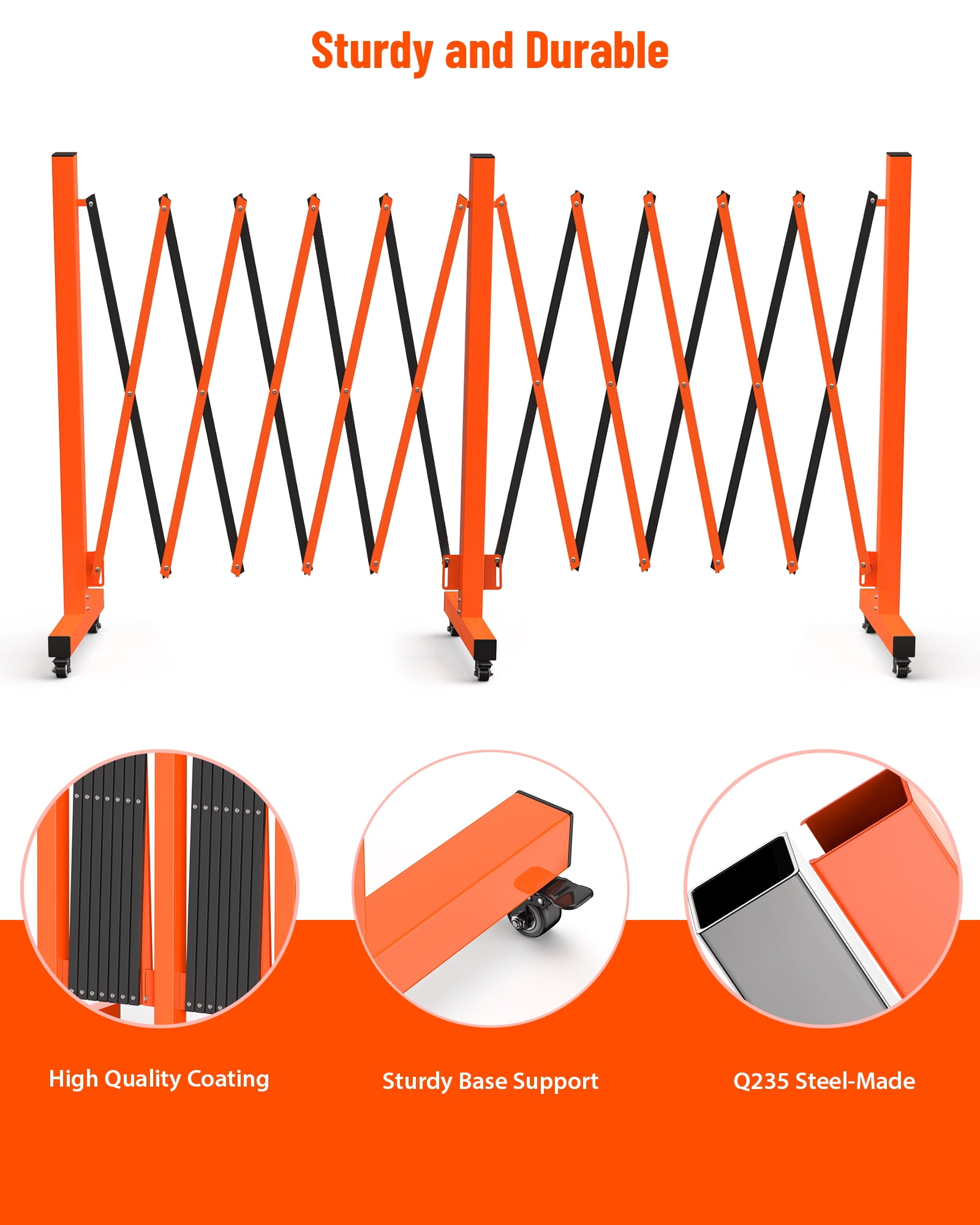 Towallmark Metal Expandable Barricade Gate Outdoor with Brake Wheels, 9FT Folding Security Barrier Gate, Versatile Portable Traffic Barricade Fence for Home, Yard