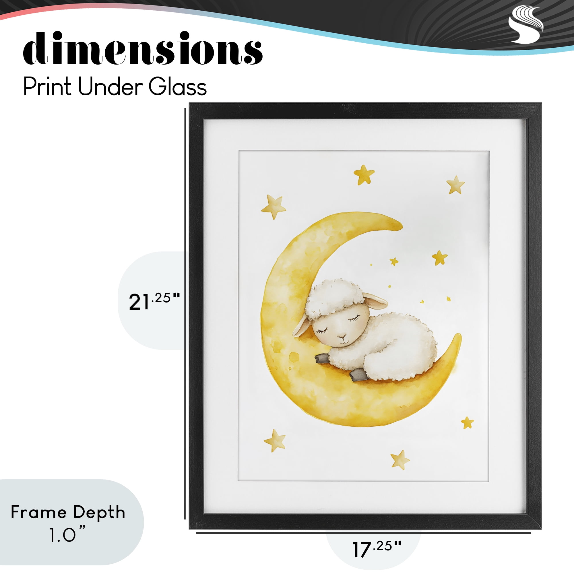 Stupell Industries Sleeping Sheep on Yellow Moon Black Framed Print Under Glass, design by LSR Design Studio