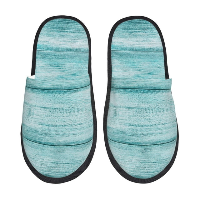 Fotbe Teal Turquoise Wood Pantuflas Peludas para Mujer con Estampado, Zapatillas de Peluche, Zapatos de Invierno para Casa, Uso Interior y Exterior-Large