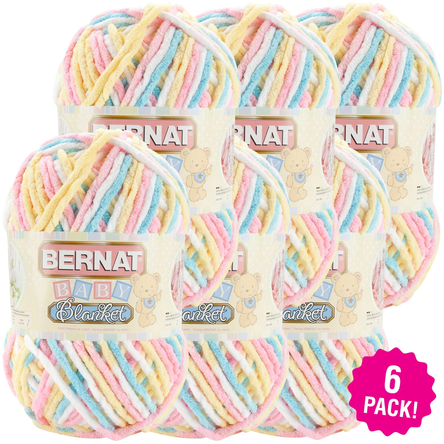 Bernat Baby Blanket Big Ball Yarn Pitter Patter, Multipack of 6
