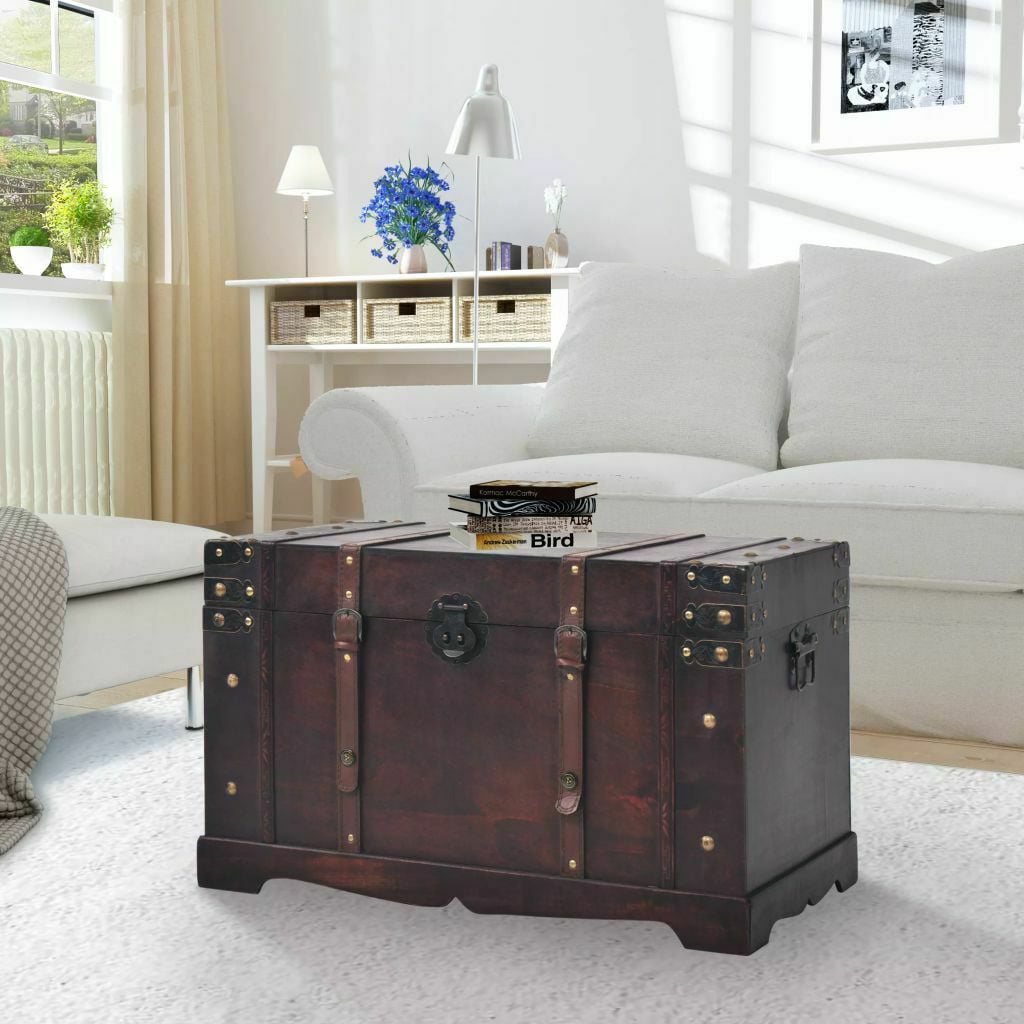 Details about   New Vintage Treasure Chest Wood Storage Trunk Organizer Box Side Stand 