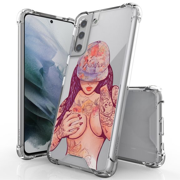 ANJ  Hybrid Slim Hard Back Cover Case Flexible Bumper for Samsung Galaxy S21 - Tattooed Girl