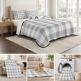 thumbnail image 6 of Full Quilt Set 78''x90'', Grey Plaid Lightweight Bedspread Coverlet Set with 2 Pillow Shams, Gradient Geometric Buffalo White Checkered Breathable All Season Quilt Bedding for Bedroom/Guest Room, 6 of 9