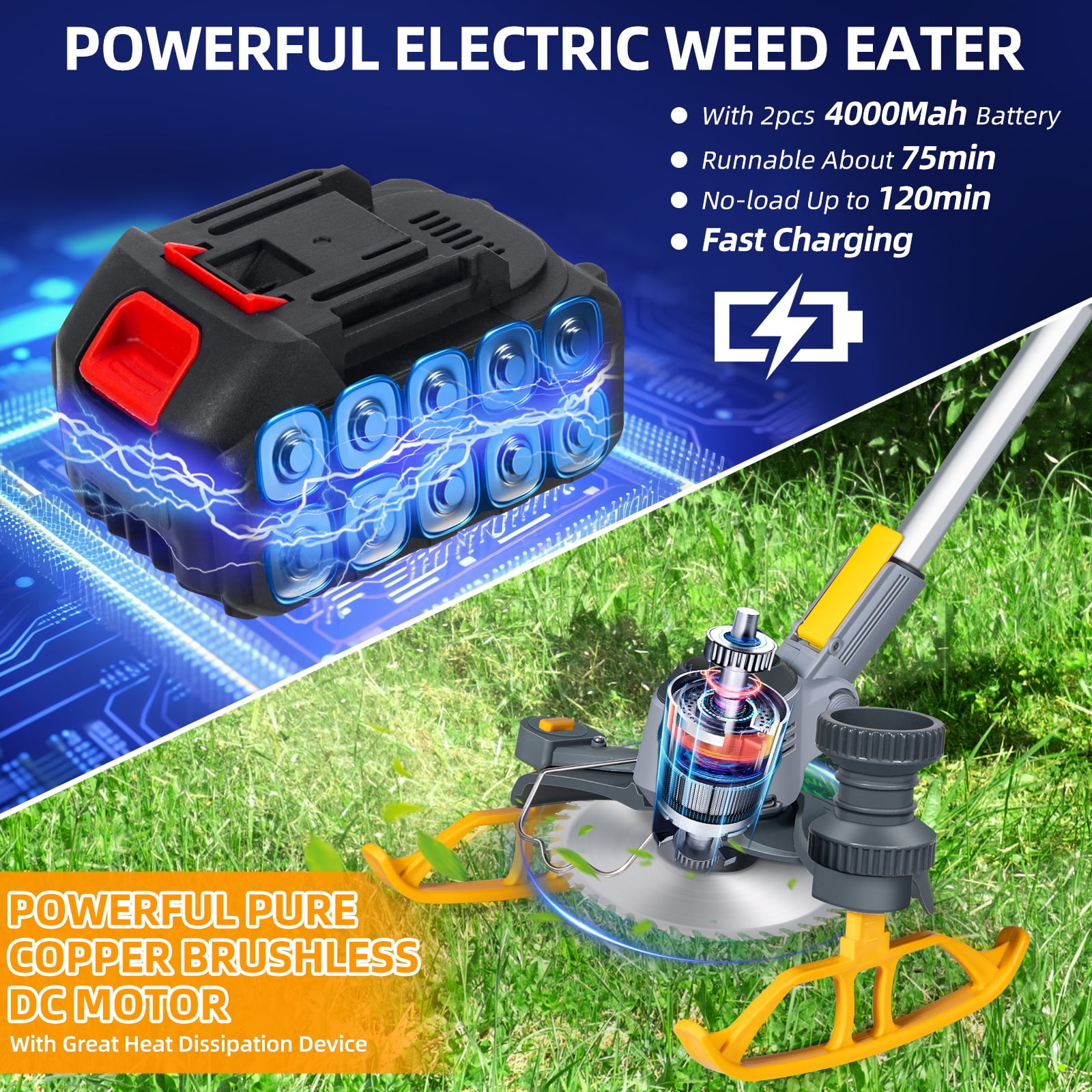21V Capable String Trimmer Brush Cutter, with 2 x Saw Blades