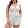thumbnail image 1 of OHMZYZO Womens Plus Size One Piece Swimsuit V Neck Wrap Ruched Tummy Control Bathing Suit with Pockets Summer Beach Vacation Romper Swimwear, 1 of 8