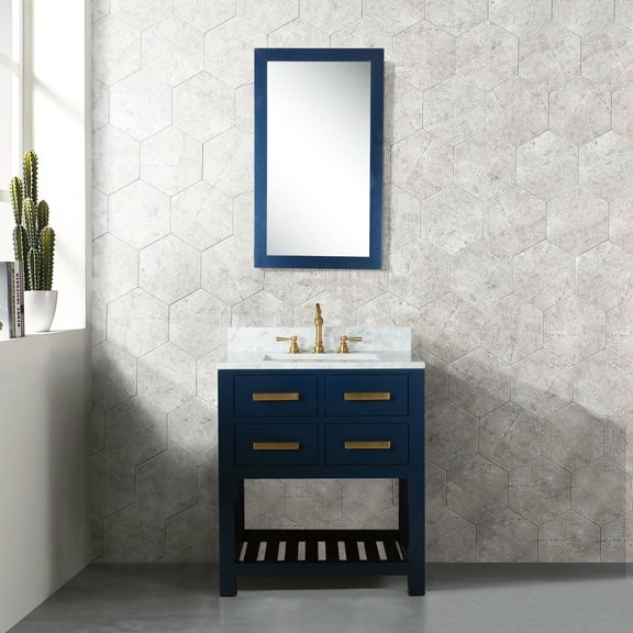 Water Creation Madalyn 30" Wood Single Bathroom Vanity in Monarch Blue & White