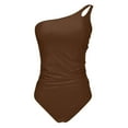 thumbnail image 5 of Linfrsh One Piece Swimsuit Women One Shoulder Tummy Control Bathing Suits Modest Full Coverage Keyhole Swimsuits Swimwear Coffee,S, 5 of 6