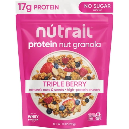NuTrail 17g Protein Nut Granola Cereal  Triple Berry  No Sugar Added  Keto  Low Carb  Gluten Free  Grain Free  Healthy Breakfast 10 oz. 1 Count