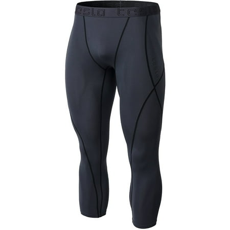 TSLA Tesla MUC18 Contour-Stitch 3/4-Length Compression Tights - Charcoal/Black