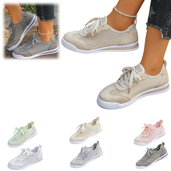 Sneakers for Women Lace Up Mesh Casual Breathable Knit Flat Sneakers Non-Slip Outdoor Daily Shoes