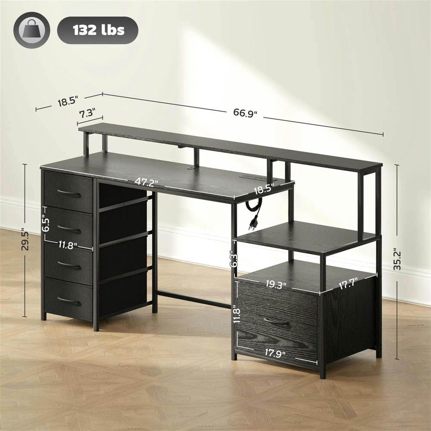 Demi Bonn 67" Office Desk with LED Lights and Power Outlets, Home Computer Desk for Living Room, Office, Study Table PC Desks, Black