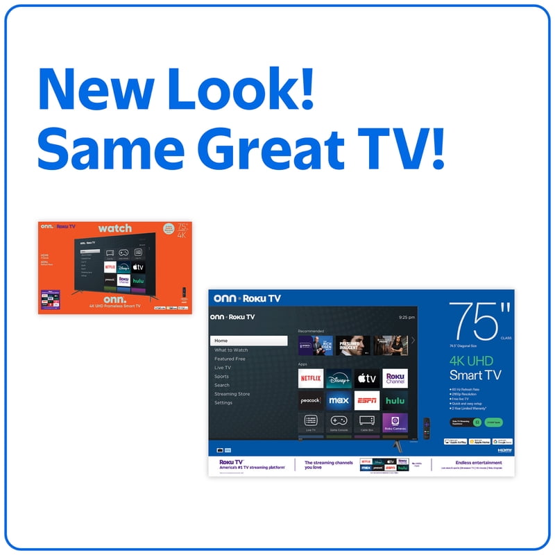 onn 75" Class 4K UHD Roku Smart Television, 100044717 gallery view