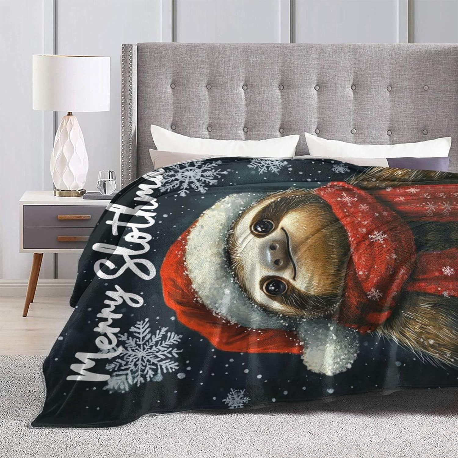 Christmas Sloth Blanket Soft Cozy Cute Sloth Plush Throw Blanket Warm Sloth Flannel Fleece Bedding Stuff Animal Decor Blanket Gifts for Sloth Lover Girls Boys Kids Adults Women Bed Travel 50"x60"