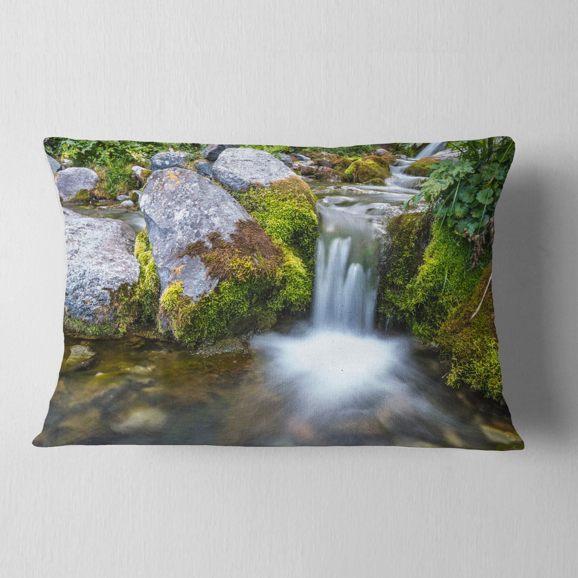 Designart Summer Water Stream - Landscape Photography Throw Pillow - 12x20