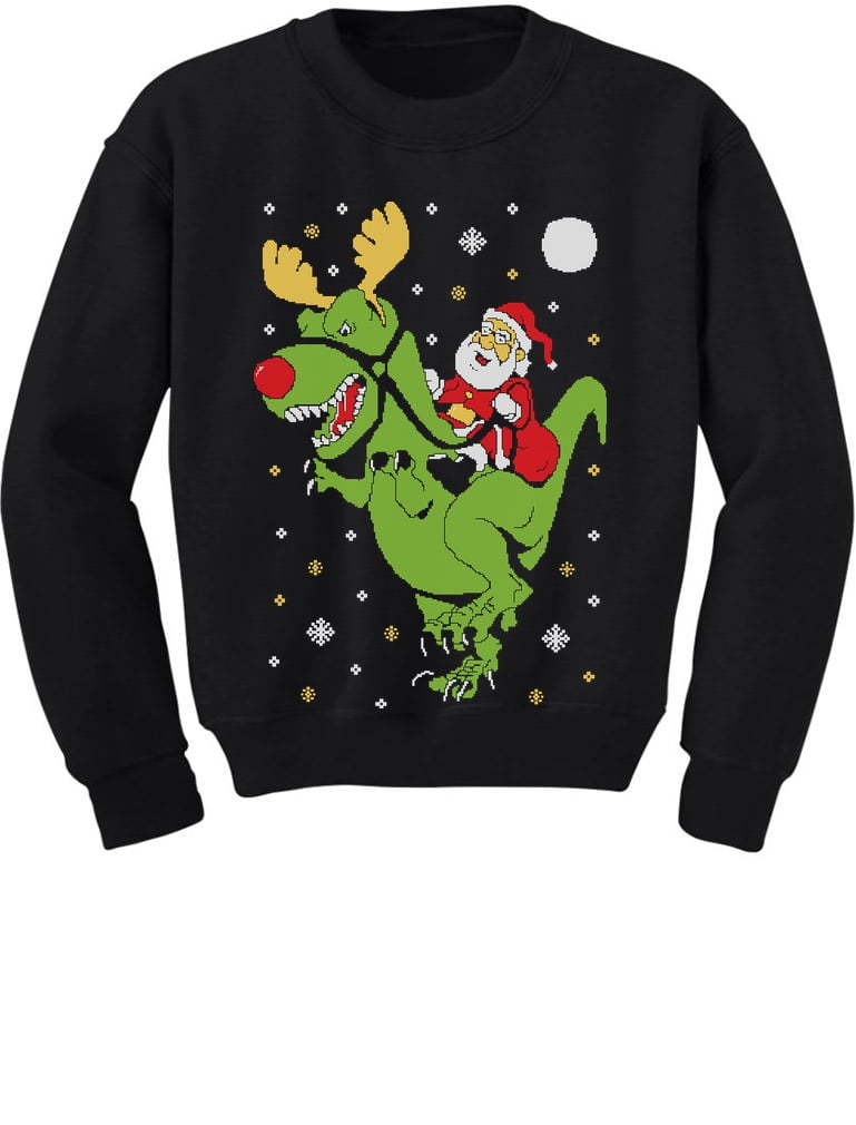 Santa Claus Ride T-rex Reinderr Ugly Christmas Sweater Long Sleeve T-Shirt