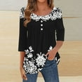 thumbnail image 2 of Women's Tops Fashion Casual Printed Round Neck Long Sleeve T-Shirt Button Tops Basic Tees For Women, 2 of 5