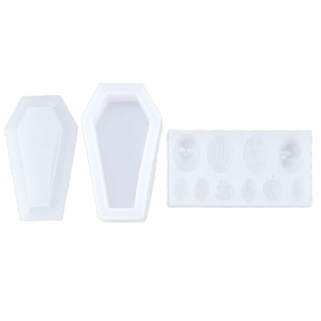 Molde de silicona para Halloween, 3 uds., forma de ataúd de esqueleto, amplia aplicación, moldes resistentes para Fondant de Halloween