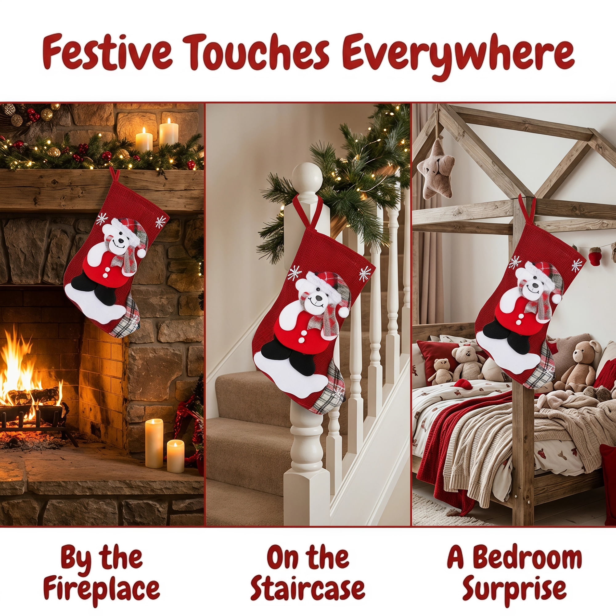 Unique Bargains Novelty Cartoon Christmas Stockings Assorted Garland Accents Bear 8"