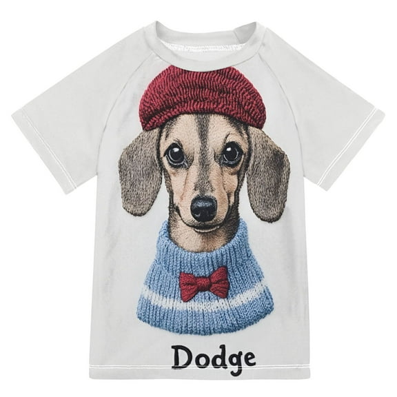FORMRS Boys Rash Guard Short Sleeves Swim Shirt Quick Dry UPF 50  Sun Protection, Sizes 3-12T, Gray Cute Dog Artist