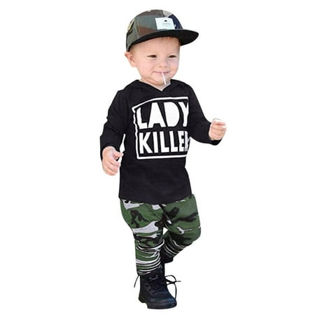 

Dadaria Toddler Sweatshirt 6-24M Toddler Kids Baby Letter Hoodie Sweatshirts+Camouflage Print Pants Set Outfit Black 90 Toddler