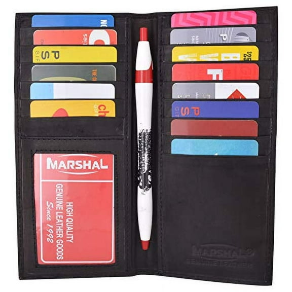 Slim Leather ID/Credit Card Holder Long Wallet with Pen holder