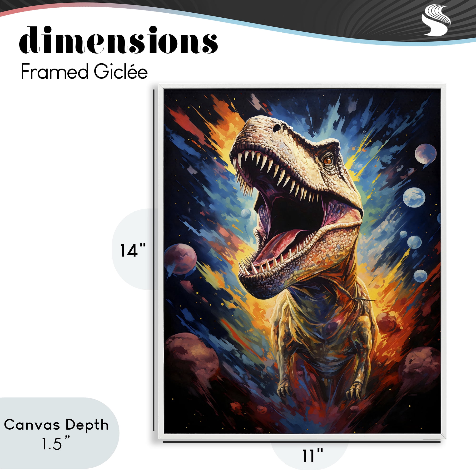 Stupell Industries Dinosaur with Planets White Framed Giclee Art, design by Creative Studio