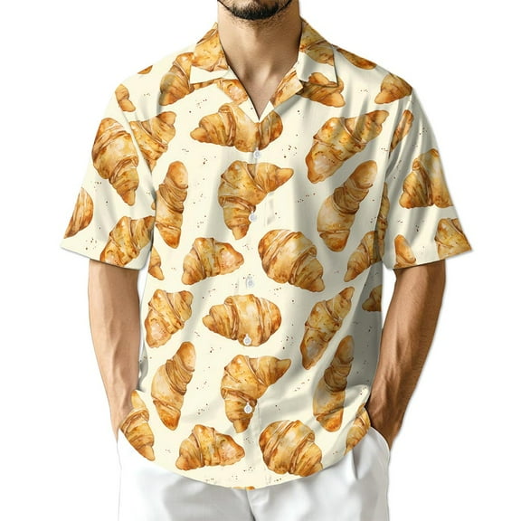 Netecom Croissant Hawaiian Shirt for Men, Food Lover Gifts, Button Down Summer Beach Short Sleeve, S-5XL