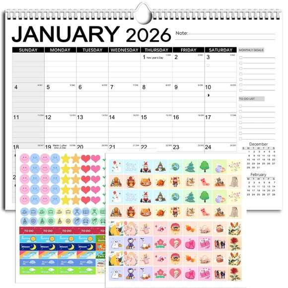Calendario de pared AECCN 2026 de 18 meses, papel grueso, 43 x 30 cm