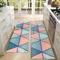 thumbnail image 4 of Kitchen Rugs Sets Of 2,Pink and Blue Triangular Floral Boho Pattern Anti Fatigue Kitchen Mat Rugs Non Slip Washable,Decorative Kitchen Floor Mats for Kitchen,Sink,Laundry,17"X47", 4 of 5