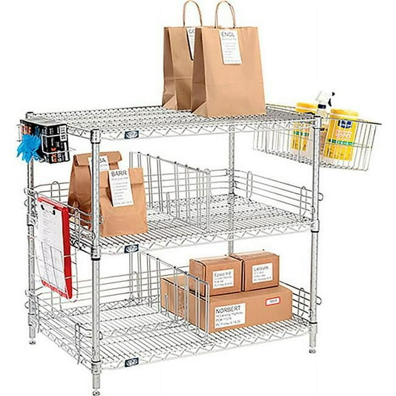34 x 72 x 18 in. Nexel Chrome To Go Rack with 3 Wire Shelves, Dividers & Ledges