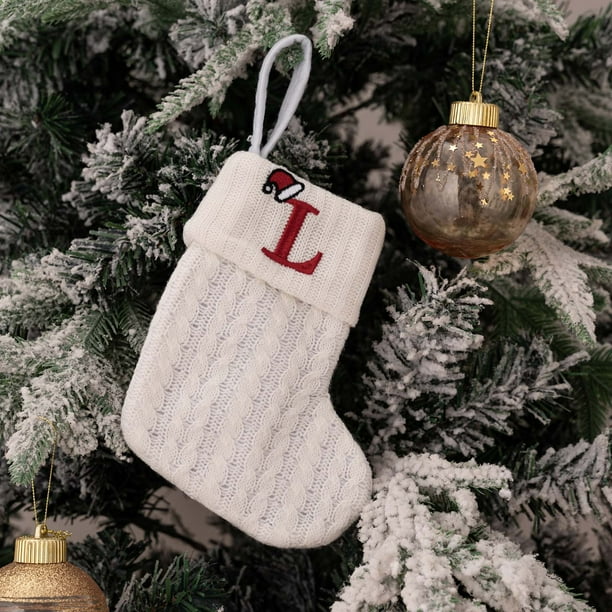 Calcetines Navideños de Punto, Bordado con Alfabeto Decorativo, Bolsa de Regalo Festiva, Medias de Lana para Decoración Navideña, Encantador Diseño de Enano, Navidad Blanca, Tamaño Mediano, 18 X 15 C
