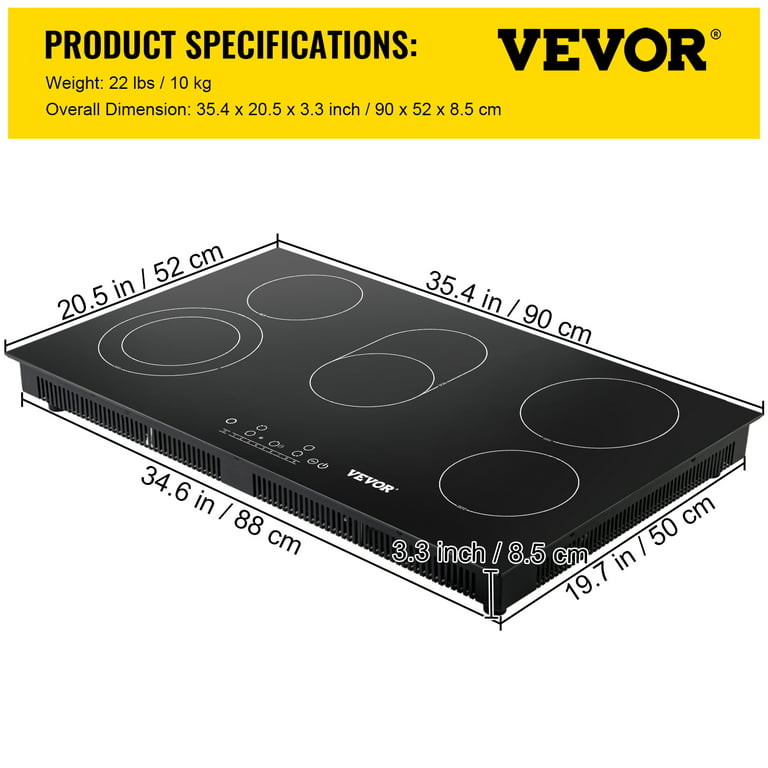 VEVOR 5 Burners Built in Electric Stove Top 240V Ceramic Glass Radiant  Cooktop with Sensor Touch Control, Black
