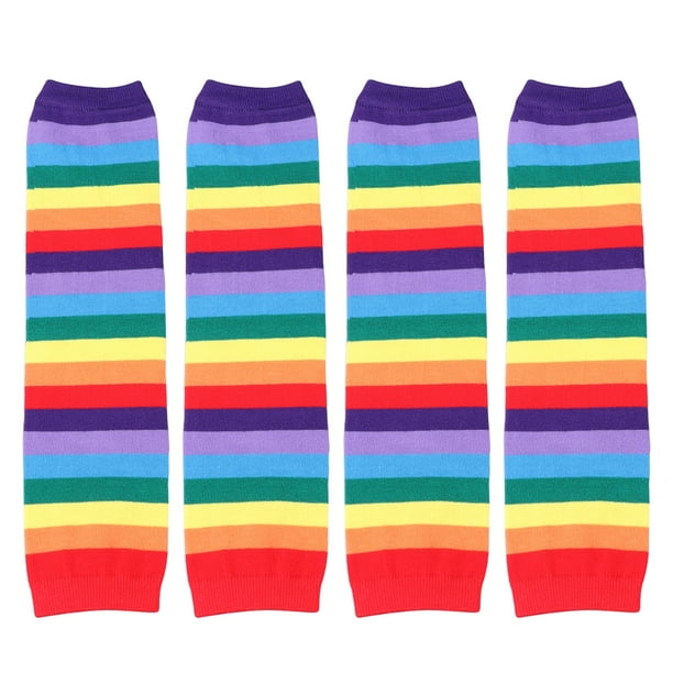 2 pares de calcetines hasta la rodilla con estampado colorido de rayas para cosplay, color arcoíris, para disfrazarse
