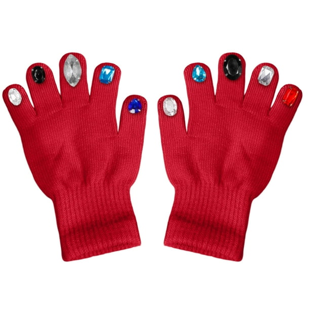 Guantes de Invierno Tejidos, Adornos de Cristal de Colores Variados, Mitones de Ganchillo de Dedo Completo con Buena Elasticidad para Niñas, Niños, Mujeres