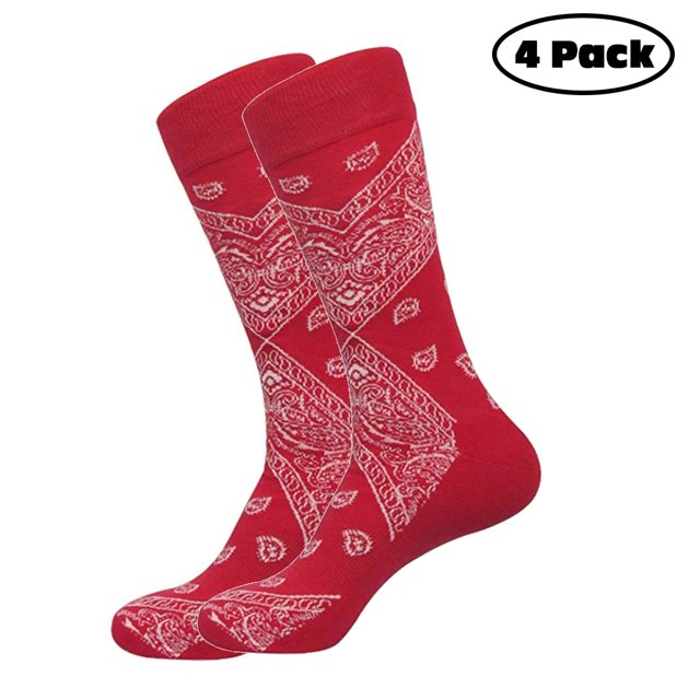 Daily Basic Nouvelles Chaussettes Bandana en Coton Paisley Taille Unique Confortables pour Hommes - 4 Paires (Rouge)