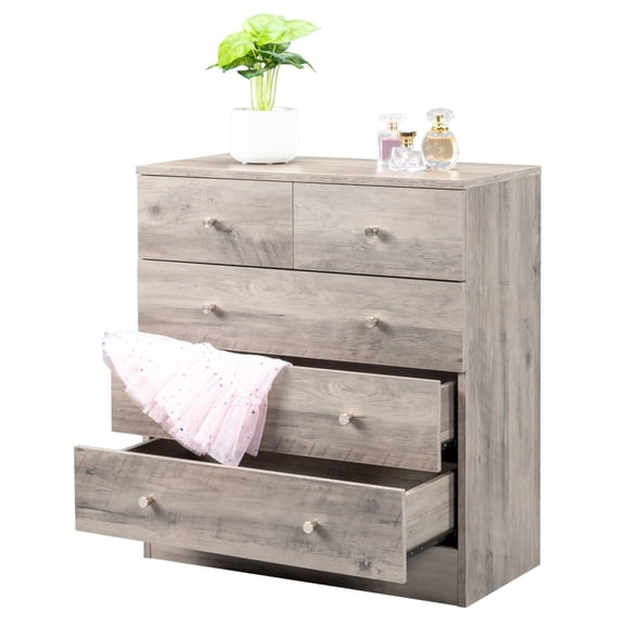 IVV 5 Drawer Dresser for Bedroom, Farmhouse Chest of Drawers, Bedroom Furniture, Clothes Storage and Organizer, 25.98"L x 12.99"W x 28.74"H, Gray