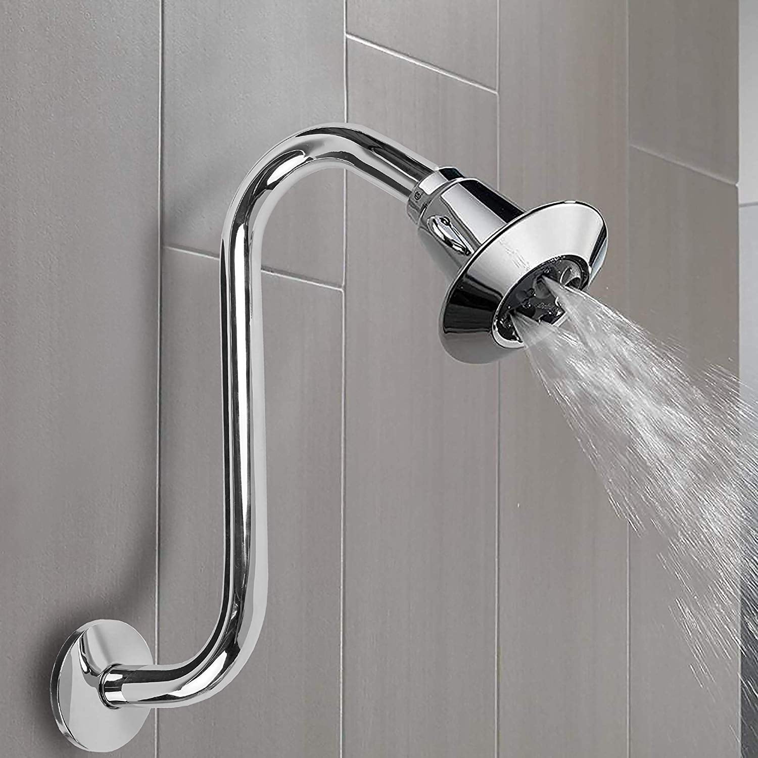 8 Inch High Rise Shower Arm With Flange S Shaped Head Extension Arm Chrome NEW