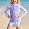 thumbnail image 4 of SGMVNU Girls 2 Piece Swimsuits Rash Guard Long Sleeve Swim Top with Shorts Girls Swimwear 4-16 Cute Floral Bathing Suit(Size 13-14 Years,t1-Purple), 4 of 5