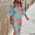 thumbnail image 2 of Vestido largo informal con dobladillo dividido y cordón de solapa con estampado de mangas largas sexy para mujer Pompotops hdfakjf9363, 2 of 8