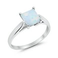 thumbnail image 2 of Solitaire Princess Cut Ring Lab Created White Opal 925 Sterling Silver Ring Size 7, 2 of 5
